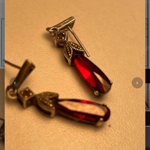 Ruby teardrop silver earrings